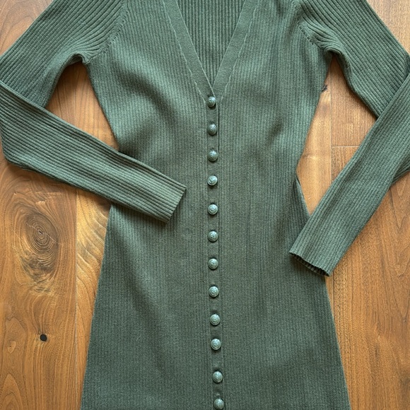 NEW / L’AGENCE Button Duster Midi Sweater Dress Long Cardigan / Olive Green XS - Picture 6 of 11
